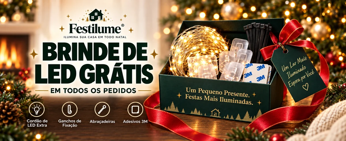 Brinde de LED grátis em todos os pedidos: cordão de LED extra, ganchos de fixação, abraçadeiras e adesivos 3M