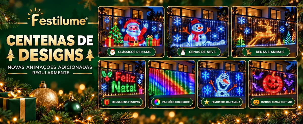 Centenas de designs: clássicos de Natal, cenas de neve, renas, mensagens, padrões coloridos e outros temas