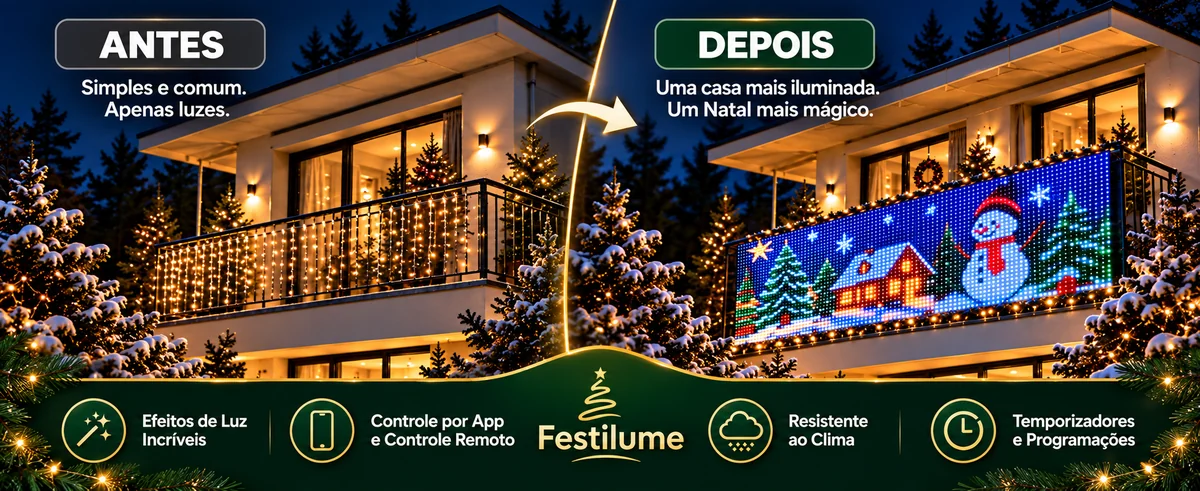 Antes e depois: de luzes simples a um Natal mais mágico